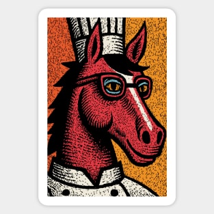 Hipster Chef Cook Horse with Glasses Art Design Sticker